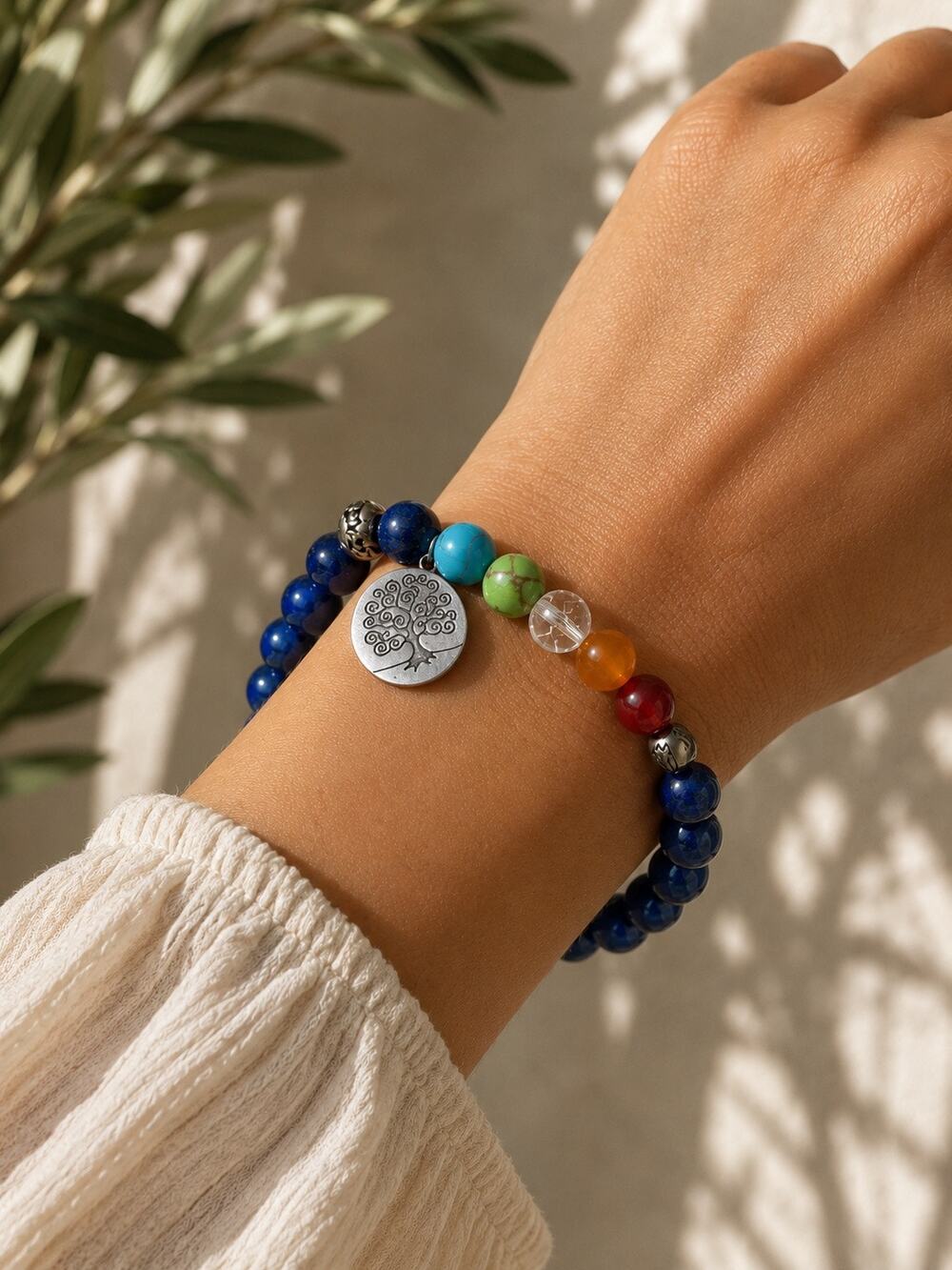 Unisex Chakra Bracelets Purple Blue Boho Tree of Life